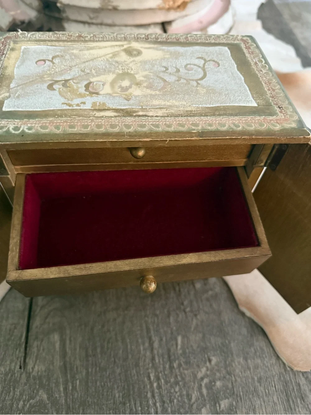 Vintage Gold Decorative Jewelry Box Chest with  Renaissance Style Art Panels